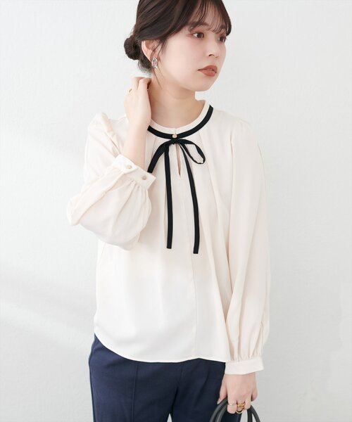 natural couture(ナチュラルクチュール)の「リボン付きマルチWAYブラウス(シャツ/ブラウス・レディース・グレー/アイボリー/ピンク/ブルー/ネイビー・FREE)」の18枚目の写真