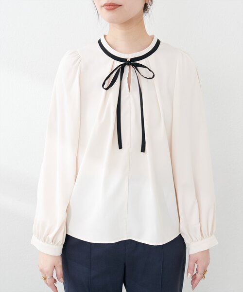natural couture(ナチュラルクチュール)の「リボン付きマルチWAYブラウス(シャツ/ブラウス・レディース・グレー/アイボリー/ピンク/ブルー/ネイビー・FREE)」の10枚目の写真