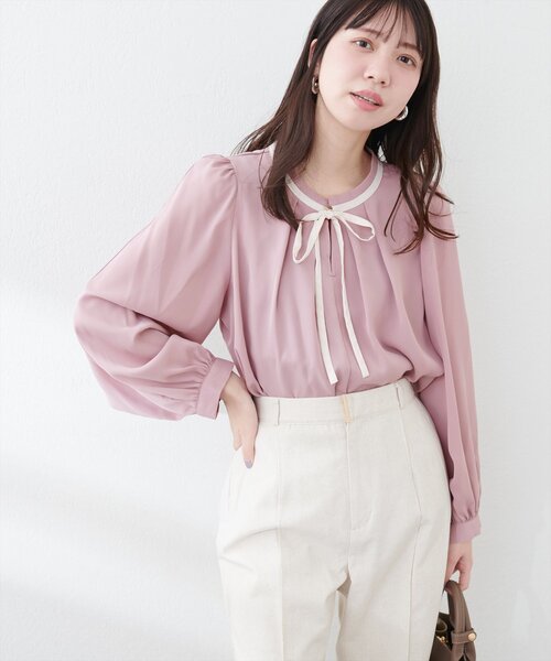 natural couture(ナチュラルクチュール)の「リボン付きマルチWAYブラウス(シャツ/ブラウス・レディース・グレー/アイボリー/ピンク/ブルー/ネイビー・FREE)」の7枚目の写真