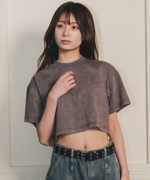 madrepadre(マドレパドレ)の「ヴィンテージウォッシュピグメントダイクロップドTシャツ(Tシャツ/カットソー・レディース・ネイビー/パープル/ブラック・MEDIUM/LARGE)」の3枚目の写真