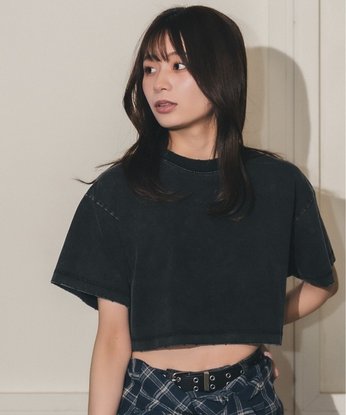 madrepadre(マドレパドレ)の「ヴィンテージウォッシュピグメントダイクロップドTシャツ(Tシャツ/カットソー・レディース・ネイビー/パープル/ブラック・MEDIUM/LARGE)」の1枚目の写真