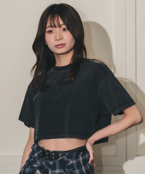 madrepadre(マドレパドレ)の「ヴィンテージウォッシュピグメントダイクロップドTシャツ(Tシャツ/カットソー・レディース・ネイビー/パープル/ブラック・MEDIUM/LARGE)」の5枚目の写真
