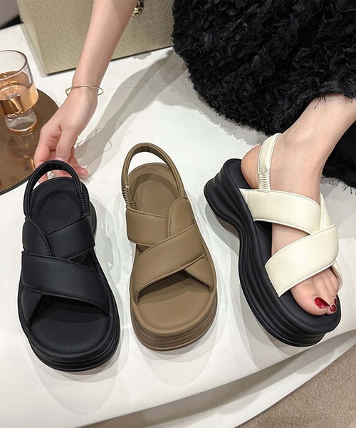 セール】【shoes 365】厚底クロスストラップサンダル（サンダル