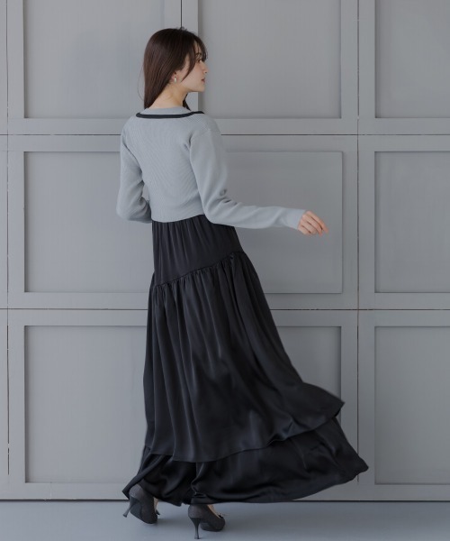 slattgir(スラットジール)の「高身長 ドッキングニットワンピースアンサンブル(カーディガン+ワンピース)(トールサイズ)fifiean(ワンピース・レディース・ブラック系/ブルー系・M/L/LL/3L)」の5枚目の写真