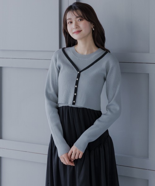 slattgir(スラットジール)の「高身長 ドッキングニットワンピースアンサンブル(カーディガン+ワンピース)(トールサイズ)fifiean(ワンピース・レディース・ブラック系/ブルー系・M/L/LL/3L)」の6枚目の写真
