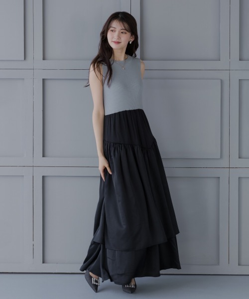 slattgir(スラットジール)の「高身長 ドッキングニットワンピースアンサンブル(カーディガン+ワンピース)(トールサイズ)fifiean(ワンピース・レディース・ブラック系/ブルー系・M/L/LL/3L)」の7枚目の写真