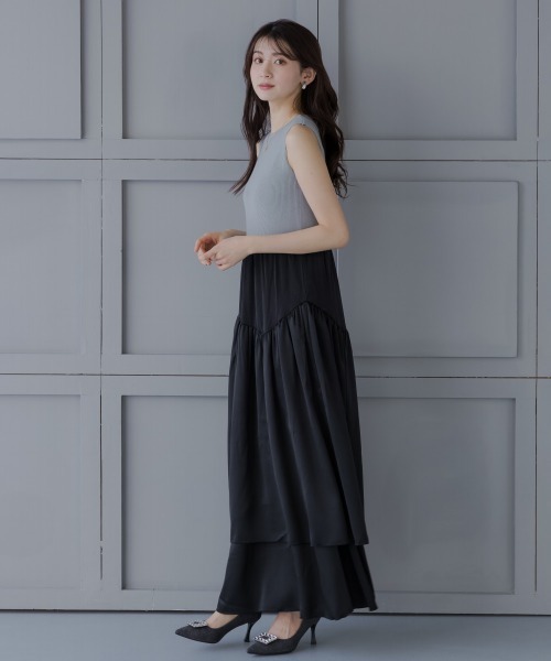 slattgir(スラットジール)の「高身長 ドッキングニットワンピースアンサンブル(カーディガン+ワンピース)(トールサイズ)fifiean(ワンピース・レディース・ブラック系/ブルー系・M/L/LL/3L)」の9枚目の写真