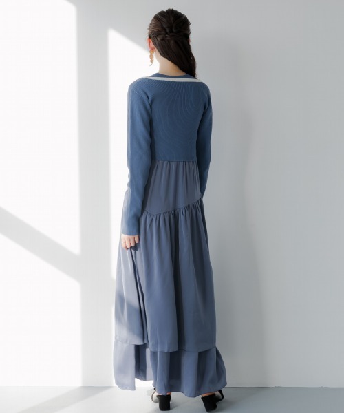 slattgir(スラットジール)の「高身長 ドッキングニットワンピースアンサンブル(カーディガン+ワンピース)(トールサイズ)fifiean(ワンピース・レディース・ブラック系/ブルー系・M/L/LL/3L)」の12枚目の写真