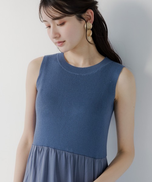 slattgir(スラットジール)の「高身長 ドッキングニットワンピースアンサンブル(カーディガン+ワンピース)(トールサイズ)fifiean(ワンピース・レディース・ブラック系/ブルー系・M/L/LL/3L)」の18枚目の写真