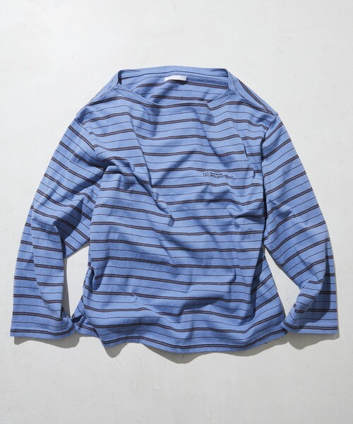 Firsthand（ファーストハンド）の「MA Firsthand/マ ファーストハンド BASIC LOGO刺繍 ルーズボーダーバスクTEE（Tシャツ/カットソー・メンズ・ホワイト/ネイビー/サックスブルー・M/L）」の3枚目の写真