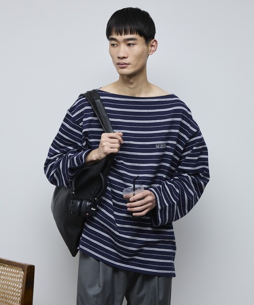 Firsthand（ファーストハンド）の「MA Firsthand/マ ファーストハンド BASIC LOGO刺繍 ルーズボーダーバスクTEE（Tシャツ/カットソー・メンズ・ホワイト/ネイビー/サックスブルー・M/L）」の11枚目の写真