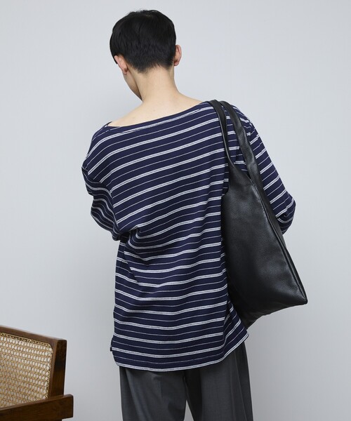 Firsthand（ファーストハンド）の「MA Firsthand/マ ファーストハンド BASIC LOGO刺繍 ルーズボーダーバスクTEE（Tシャツ/カットソー・メンズ・ホワイト/ネイビー/サックスブルー・M/L）」の14枚目の写真