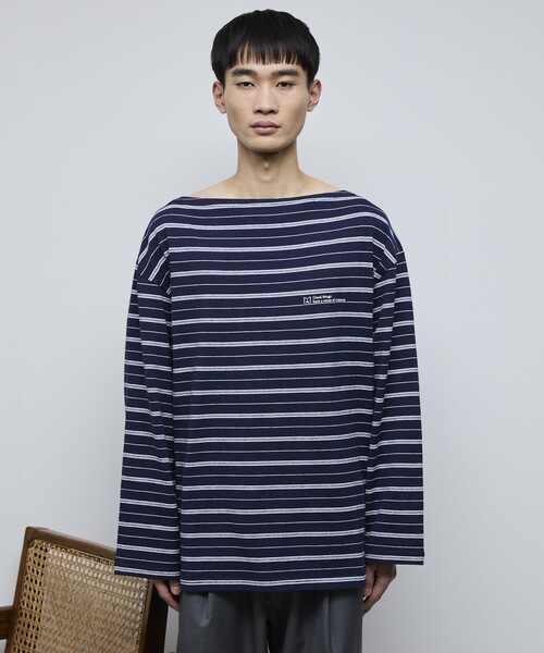 Firsthand（ファーストハンド）の「MA Firsthand/マ ファーストハンド BASIC LOGO刺繍 ルーズボーダーバスクTEE（Tシャツ/カットソー・メンズ・ホワイト/ネイビー/サックスブルー・M/L）」の16枚目の写真