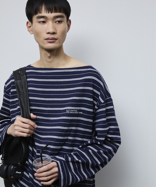 Firsthand（ファーストハンド）の「MA Firsthand/マ ファーストハンド BASIC LOGO刺繍 ルーズボーダーバスクTEE（Tシャツ/カットソー・メンズ・ホワイト/ネイビー/サックスブルー・M/L）」の17枚目の写真