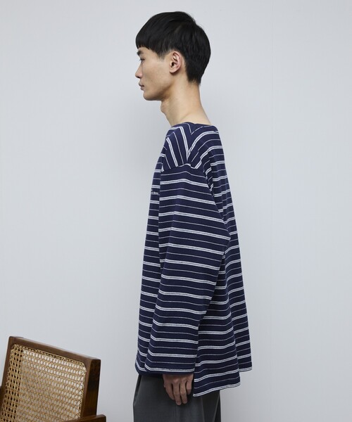 Firsthand（ファーストハンド）の「MA Firsthand/マ ファーストハンド BASIC LOGO刺繍 ルーズボーダーバスクTEE（Tシャツ/カットソー・メンズ・ホワイト/ネイビー/サックスブルー・M/L）」の18枚目の写真