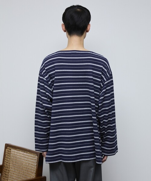 Firsthand（ファーストハンド）の「MA Firsthand/マ ファーストハンド BASIC LOGO刺繍 ルーズボーダーバスクTEE（Tシャツ/カットソー・メンズ・ホワイト/ネイビー/サックスブルー・M/L）」の19枚目の写真