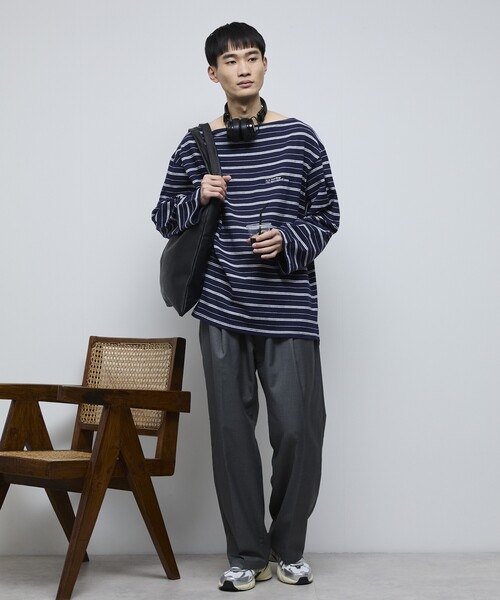 Firsthand（ファーストハンド）の「MA Firsthand/マ ファーストハンド BASIC LOGO刺繍 ルーズボーダーバスクTEE（Tシャツ/カットソー・メンズ・ホワイト/ネイビー/サックスブルー・M/L）」の21枚目の写真