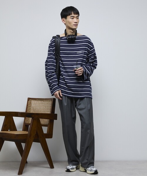 Firsthand（ファーストハンド）の「MA Firsthand/マ ファーストハンド BASIC LOGO刺繍 ルーズボーダーバスクTEE（Tシャツ/カットソー・メンズ・ホワイト/ネイビー/サックスブルー・M/L）」の22枚目の写真