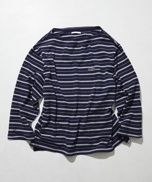 Firsthand（ファーストハンド）の「MA Firsthand/マ ファーストハンド BASIC LOGO刺繍 ルーズボーダーバスクTEE（Tシャツ/カットソー・メンズ・ホワイト/ネイビー/サックスブルー・M/L）」の2枚目の写真