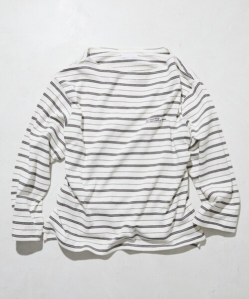 Firsthand（ファーストハンド）の「MA Firsthand/マ ファーストハンド BASIC LOGO刺繍 ルーズボーダーバスクTEE（Tシャツ/カットソー・メンズ・ホワイト/ネイビー/サックスブルー・M/L）」の5枚目の写真