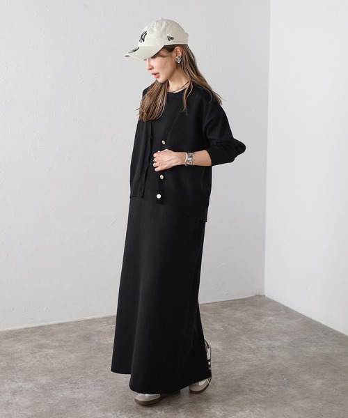 セール】Vネックカーディガン×ノースリーブIラインワンピースセット