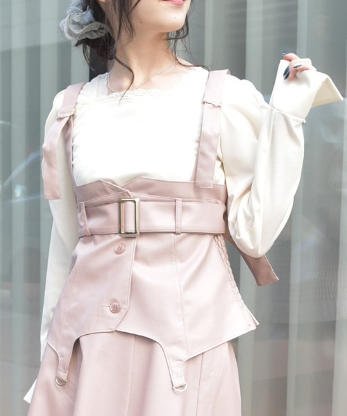 axes femme（アクシーズファム）の「合皮素材ビスチェ（ベスト・レディース・ピンク/ブラック・FREE）」の2枚目の写真