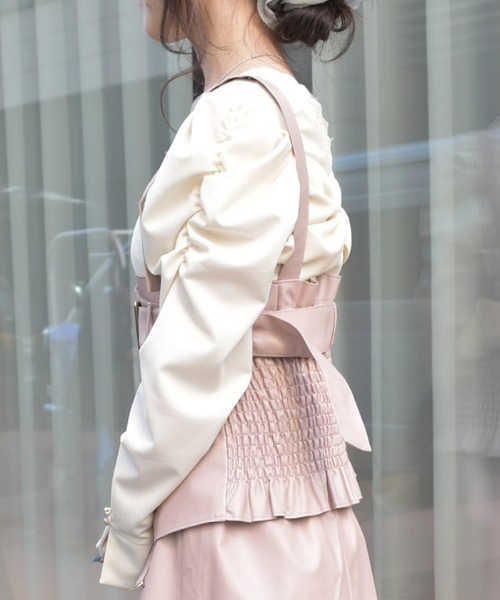 axes femme（アクシーズファム）の「合皮素材ビスチェ（ベスト・レディース・ピンク/ブラック・FREE）」の4枚目の写真