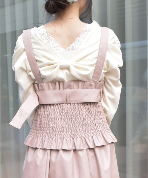 axes femme（アクシーズファム）の「合皮素材ビスチェ（ベスト・レディース・ピンク/ブラック・FREE）」の5枚目の写真