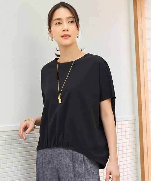 自由区(ジユウク)の「ハイカウントフォルム Tシャツ(Tシャツ/カットソー・レディース・アイボリー系/ブラック系/ライトグリーン系・38)」の2枚目の写真