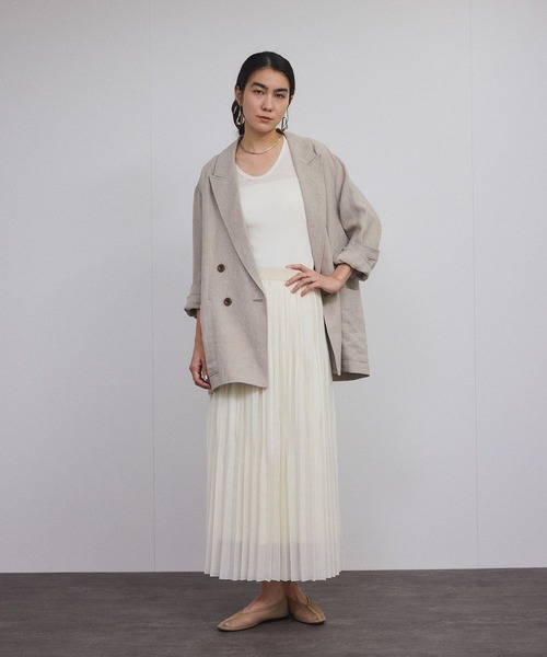 SALON adam et rope'（サロン アダム エ ロペ）の「【WEB限定】麻混シアースラブプリーツスカート（スカート・レディース・オフホワイト/チャコールグレー・FREE）」の6枚目の写真