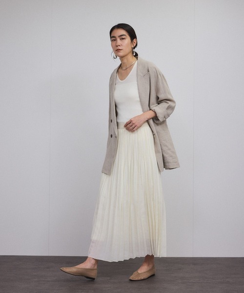 SALON adam et rope'（サロン アダム エ ロペ）の「【WEB限定】麻混シアースラブプリーツスカート（スカート・レディース・オフホワイト/チャコールグレー・FREE）」の9枚目の写真