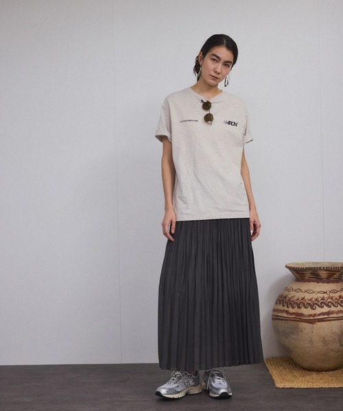 SALON adam et rope'（サロン アダム エ ロペ）の「【WEB限定】麻混シアースラブプリーツスカート（スカート・レディース・オフホワイト/チャコールグレー・FREE）」の15枚目の写真