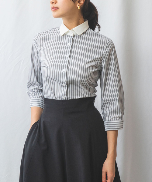 ブラウス シャツ 「NARACAMICIE」ストレッチストライプクレリック長袖シャツ レディース NARACAMICIE ブラウス シャツ 「NARACAMICIE」ストレッチ