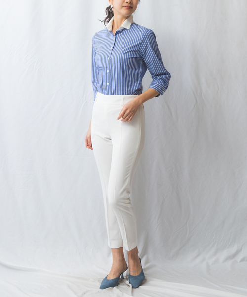 NARACAMICIE（ナラカミーチェ）の「【NARACAMICIE】ストライプクレリック七分袖シャツ（シャツ/ブラウス・レディース・ブルー/ブラック・M/XL/XXL/S/L）」の15枚目の写真