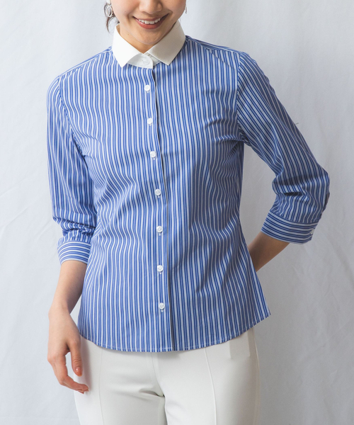 ブラウス シャツ 「NARACAMICIE」ストレッチストライプクレリック長袖シャツ レディース NARACAMICIE ブラウス シャツ 「NARACAMICIE」ストレッチ