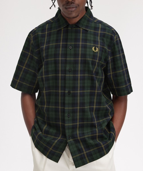 FRED PERRY（フレッドペリー）の「Tartan Twill Short Sleeve Shirt／タータンツイル半袖シャツ（シャツ/ブラウス・メンズ・ネイビー・S/M/L）」の7枚目の写真