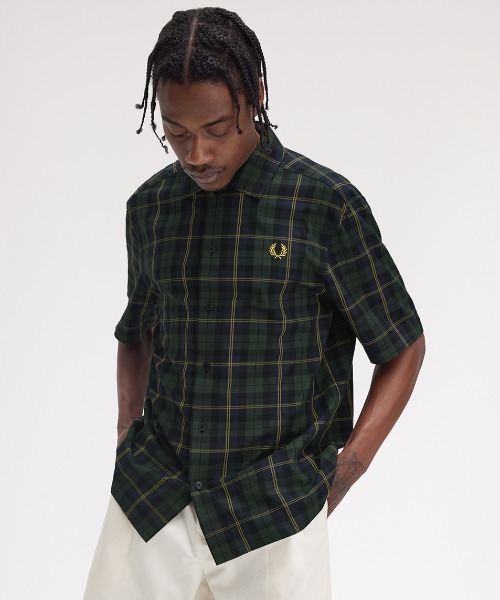 FRED PERRY（フレッドペリー）の「Tartan Twill Short Sleeve Shirt／タータンツイル半袖シャツ（シャツ/ブラウス・メンズ・ネイビー・S/M/L）」の6枚目の写真