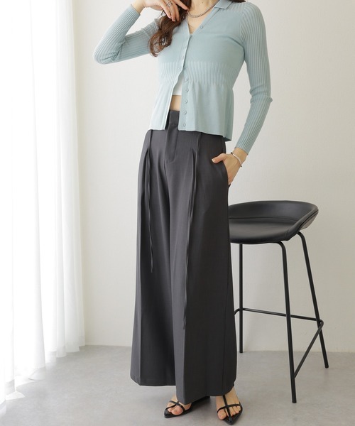 high waist tuck wide pants /ハイウエスト ベルト付き タック