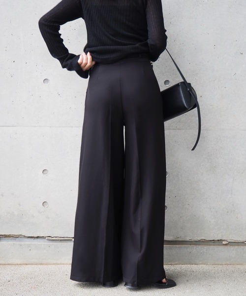 high waist tuck wide pants /ハイウエスト ベルト付き タック