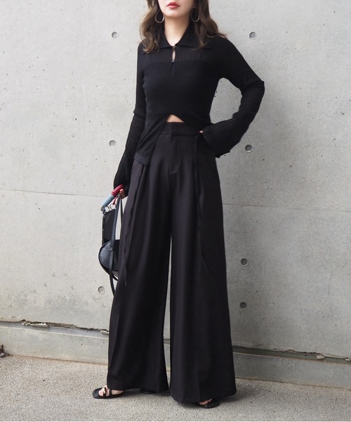 LAULEN（ローレン）の「high waist tuck wide pants /ハイウエスト ベルト付き タック ワイド パンツ（スラックス・レディース・ブラック/チャコールグレー・S/M）」の12枚目の写真