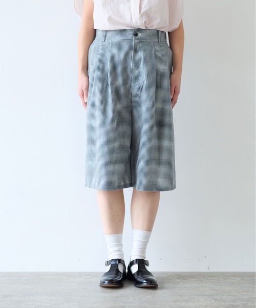 ❋美品 t.b ギンガムチェック デザインパンツ ❋ センソユニコ 綿 麻 セール】ギンガムチェック ハーフパンツ（その他パンツ）｜yuni