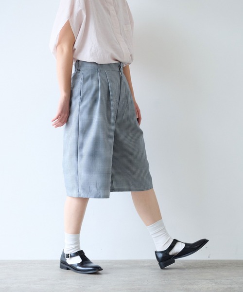 ❋美品 t.b ギンガムチェック デザインパンツ ❋ センソユニコ 綿 麻 t.b センソユニコ 麻混ギンガムチェックパンツ サイズ38 日本製