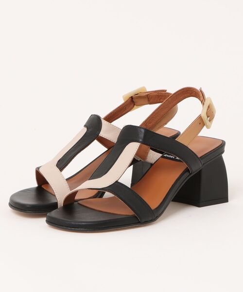 ANGEL ALARCON（アンヘルアラルコン）の「【ANGEL ALARCON】カラーコンビチャンキーヒールサンダル(D52007)（サンダル・レディース・アイボリー/ブラック/ブラウン・39/38/37/36/35）」の4枚目の写真