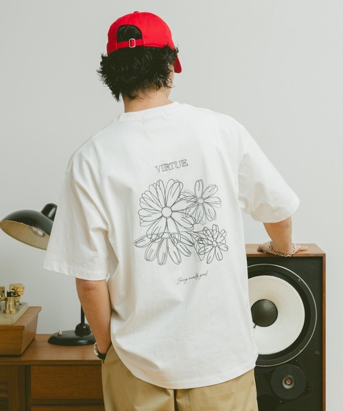 RAGEBLUE(レイジブルー)の「フラワー刺繍/オーバーサイズTシャツ(Tシャツ/カットソー・メンズ・オフホワイト/ブルー/ブラック/ベージュ・MEDIUM/LARGE)」の1枚目の写真