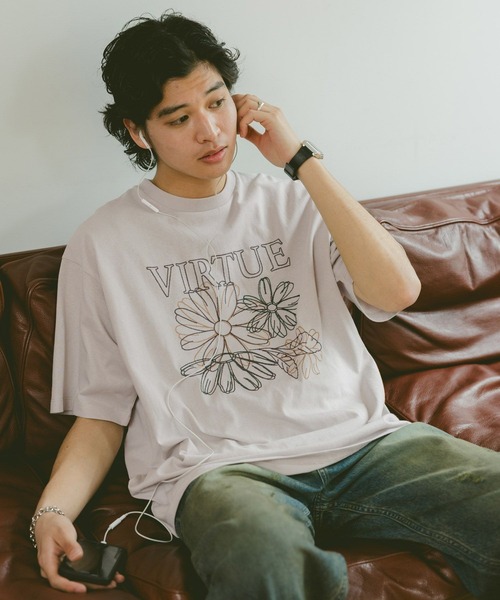 RAGEBLUE(レイジブルー)の「フラワー刺繍/オーバーサイズTシャツ(Tシャツ/カットソー・メンズ・オフホワイト/ブルー/ブラック/ベージュ・MEDIUM/LARGE)」の16枚目の写真