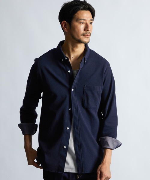 LANVIN en Bleu（ランバンオンブルー）の「速乾・防シワ 「COOLFIBER」 台衿付 ビジカジ対応 綺麗目 鹿の子シャツ（シャツ/ブラウス・メンズ・ブラック/ブルー/ホワイト/ネイビー・46/48/50/52）」の3枚目の写真