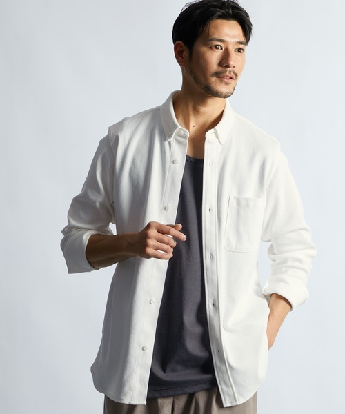 LANVIN en Bleu（ランバンオンブルー）の「速乾・防シワ 「COOLFIBER」 台衿付 ビジカジ対応 綺麗目 鹿の子シャツ（シャツ/ブラウス・メンズ・ブラック/ブルー/ホワイト/ネイビー・46/48/50/52）」の2枚目の写真