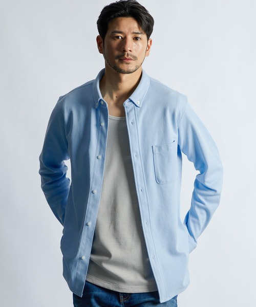 LANVIN en Bleu（ランバンオンブルー）の「速乾・防シワ 「COOLFIBER」 台衿付 ビジカジ対応 綺麗目 鹿の子シャツ（シャツ/ブラウス・メンズ・ブラック/ブルー/ホワイト/ネイビー・46/48/50/52）」の4枚目の写真