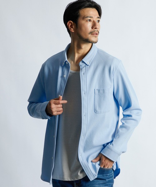 LANVIN en Bleu（ランバンオンブルー）の「速乾・防シワ 「COOLFIBER」 台衿付 ビジカジ対応 綺麗目 鹿の子シャツ（シャツ/ブラウス・メンズ・ブラック/ブルー/ホワイト/ネイビー・46/48/50/52）」の11枚目の写真