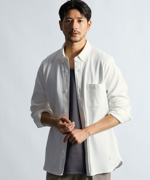 LANVIN en Bleu（ランバンオンブルー）の「速乾・防シワ 「COOLFIBER」 台衿付 ビジカジ対応 綺麗目 鹿の子シャツ（シャツ/ブラウス・メンズ・ブラック/ブルー/ホワイト/ネイビー・46/48/50/52）」の5枚目の写真